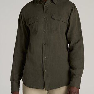 American Tall LJ&S Double Weave Shirt for Tall Men in Vintage Thyme Green Size L